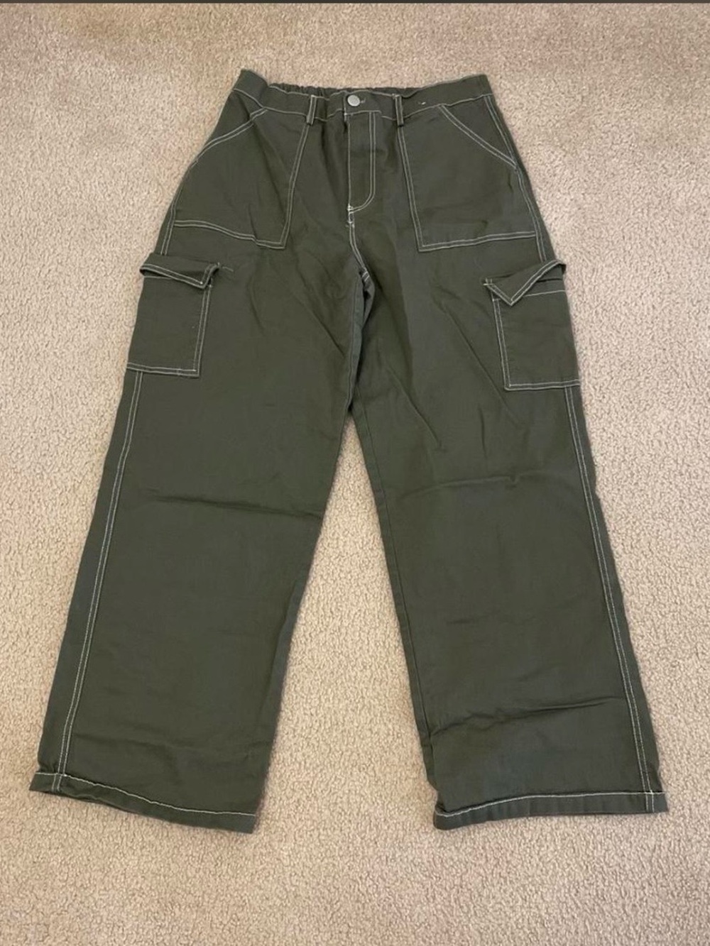 Women’s Olive Green Cargo Pants with Contrast Stitching